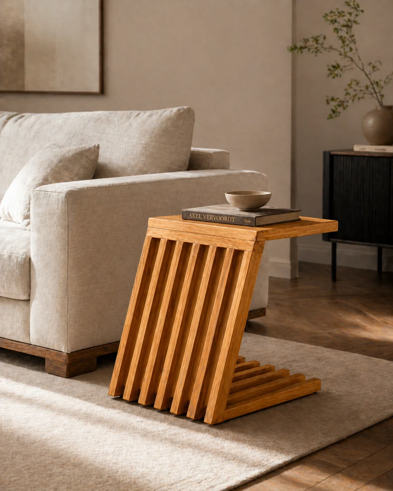 Handcrafted Accent Table Architectural Wooden Side Table by Auretz Decor for wooden home decor and living room styling