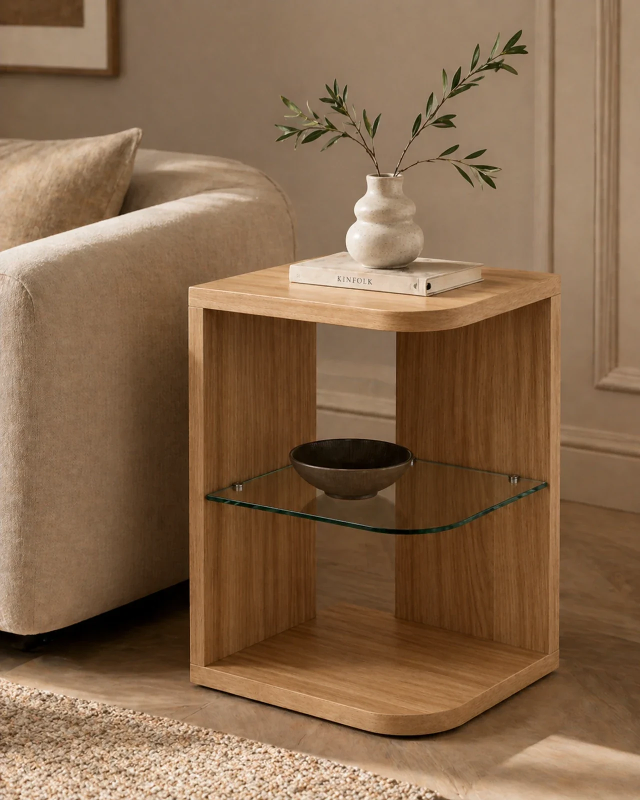 Handcrafted Accent Table Curveglass Side Table by Auretz Decor for wooden home decor and living room styling