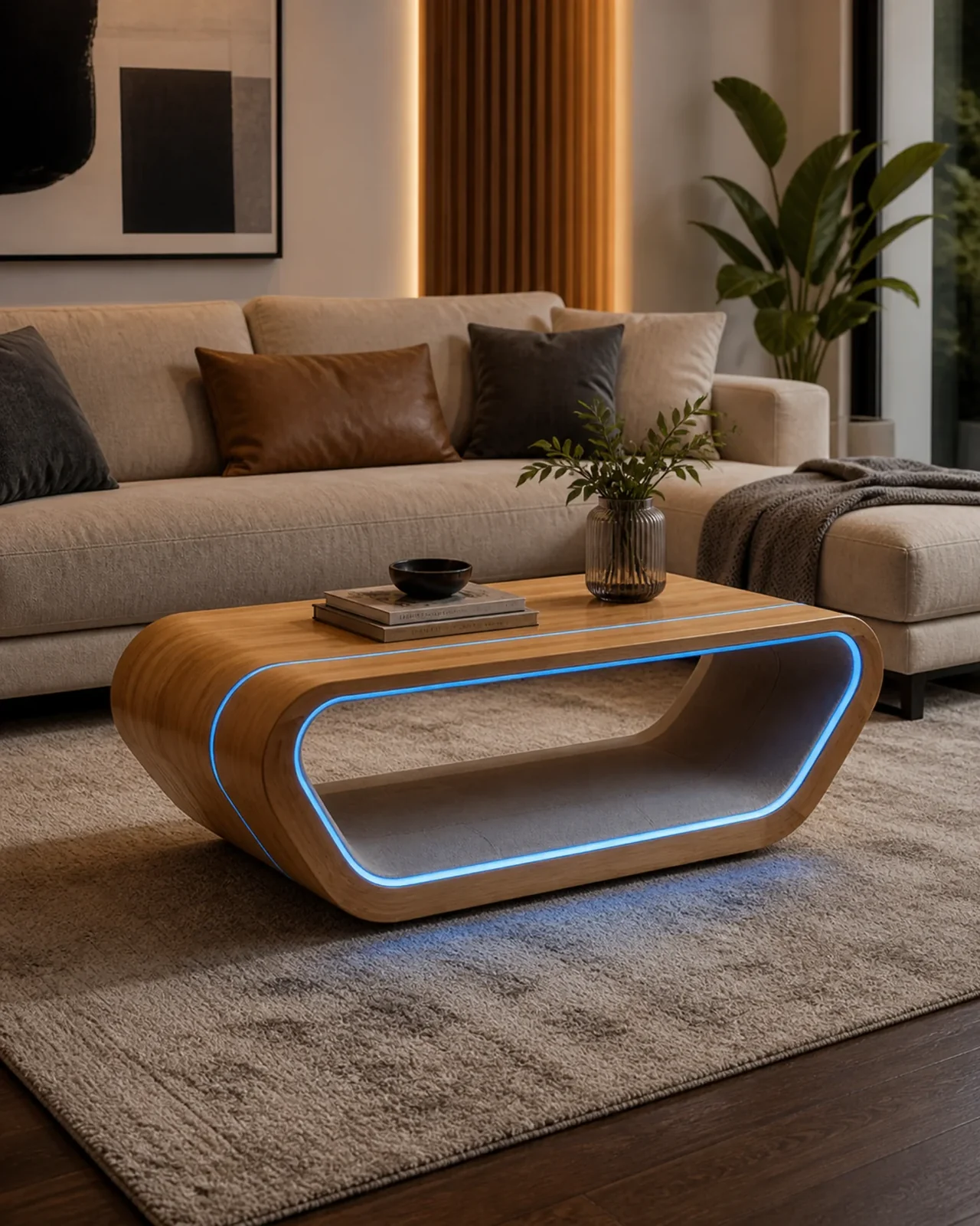 Handcrafted Accent Table Glowline Wooden Coffee Table by Auretz Decor for wooden home decor and living room styling