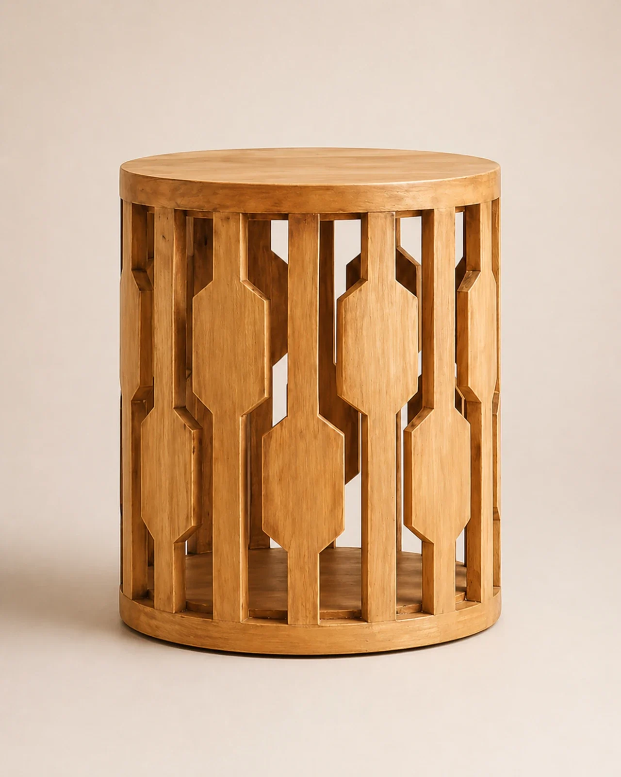 Handcrafted Accent Table Lantern Drum Side Table by Auretz Decor for wooden home decor and living room styling