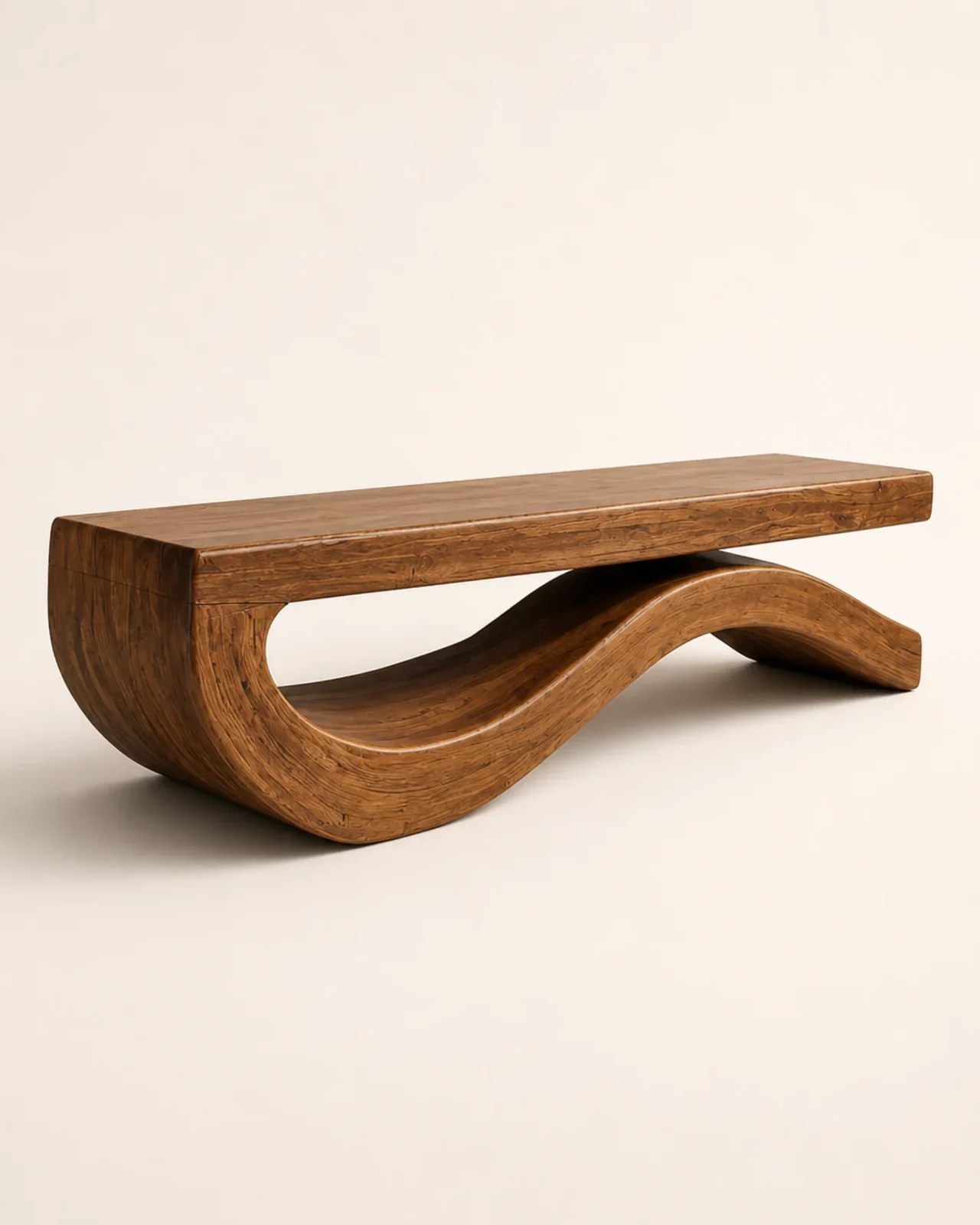 Handcrafted Accent Table Modern Bench Flowing Curved Base by Auretz Decor for wooden home decor and living room styling