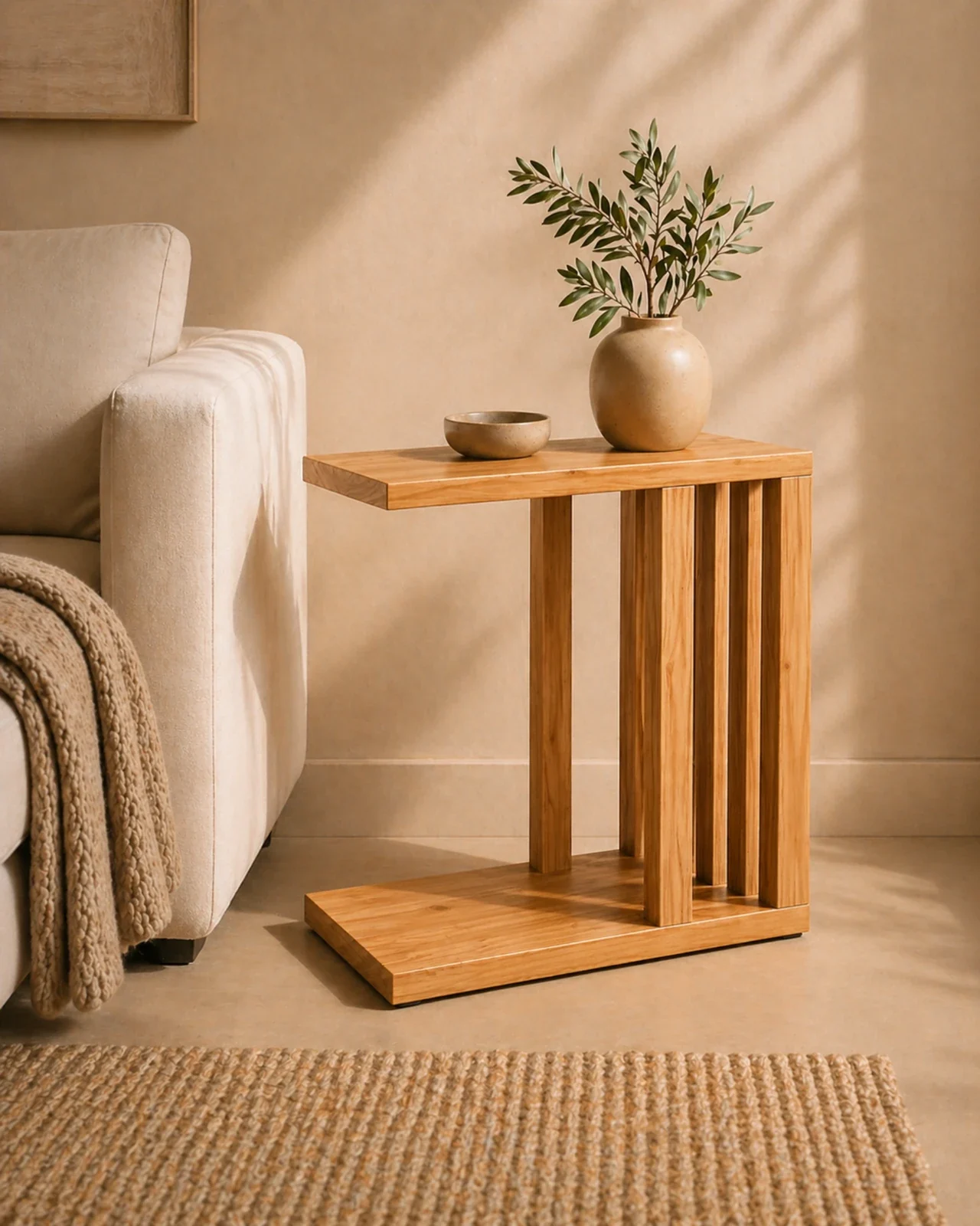 Handcrafted Accent Table Side End Table C Shaped Snack Table by Auretz Decor for wooden home decor and living room styling