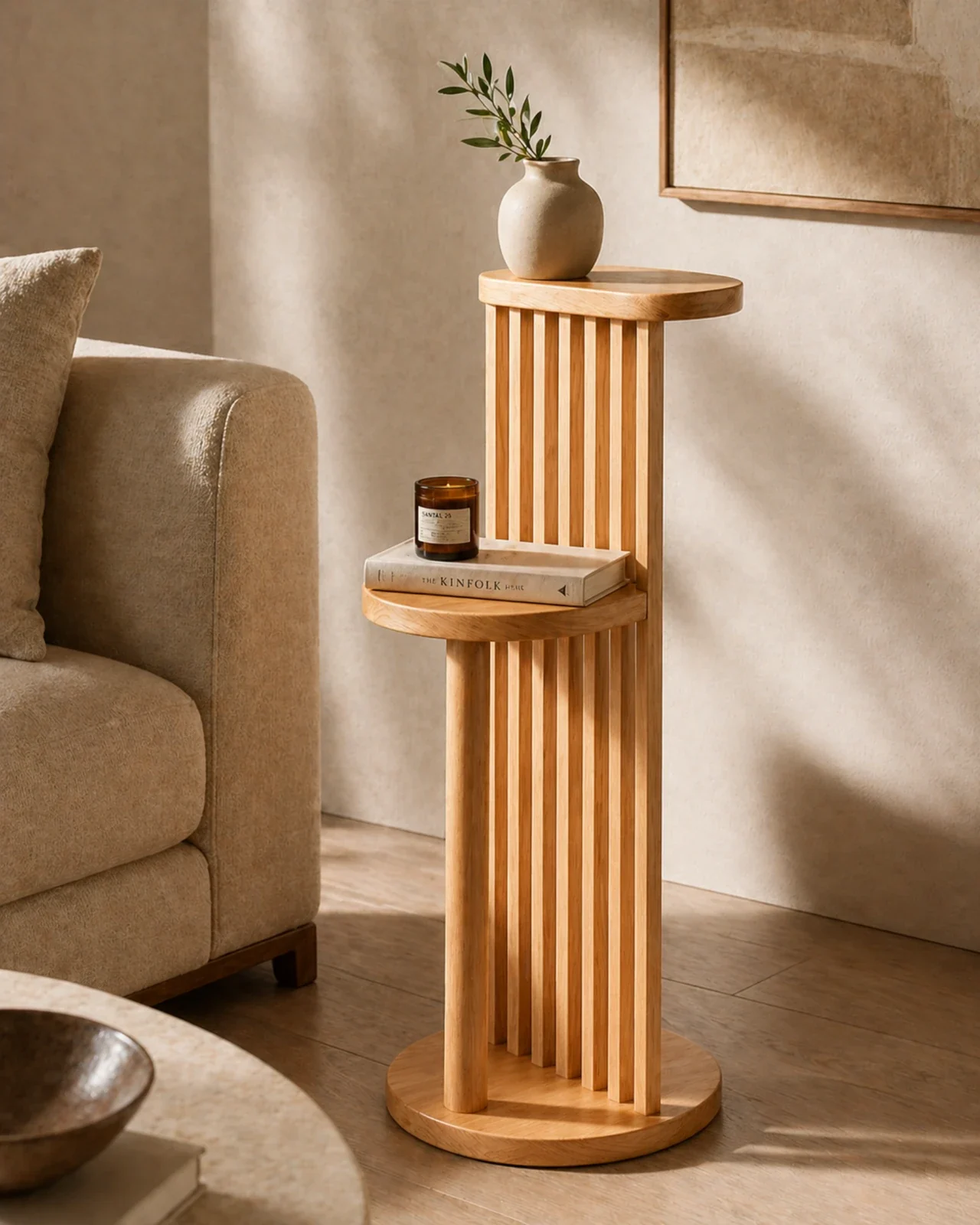Handcrafted Accent Table Solid Wood Two Tier Side Table by Auretz Decor for wooden home decor and living room styling