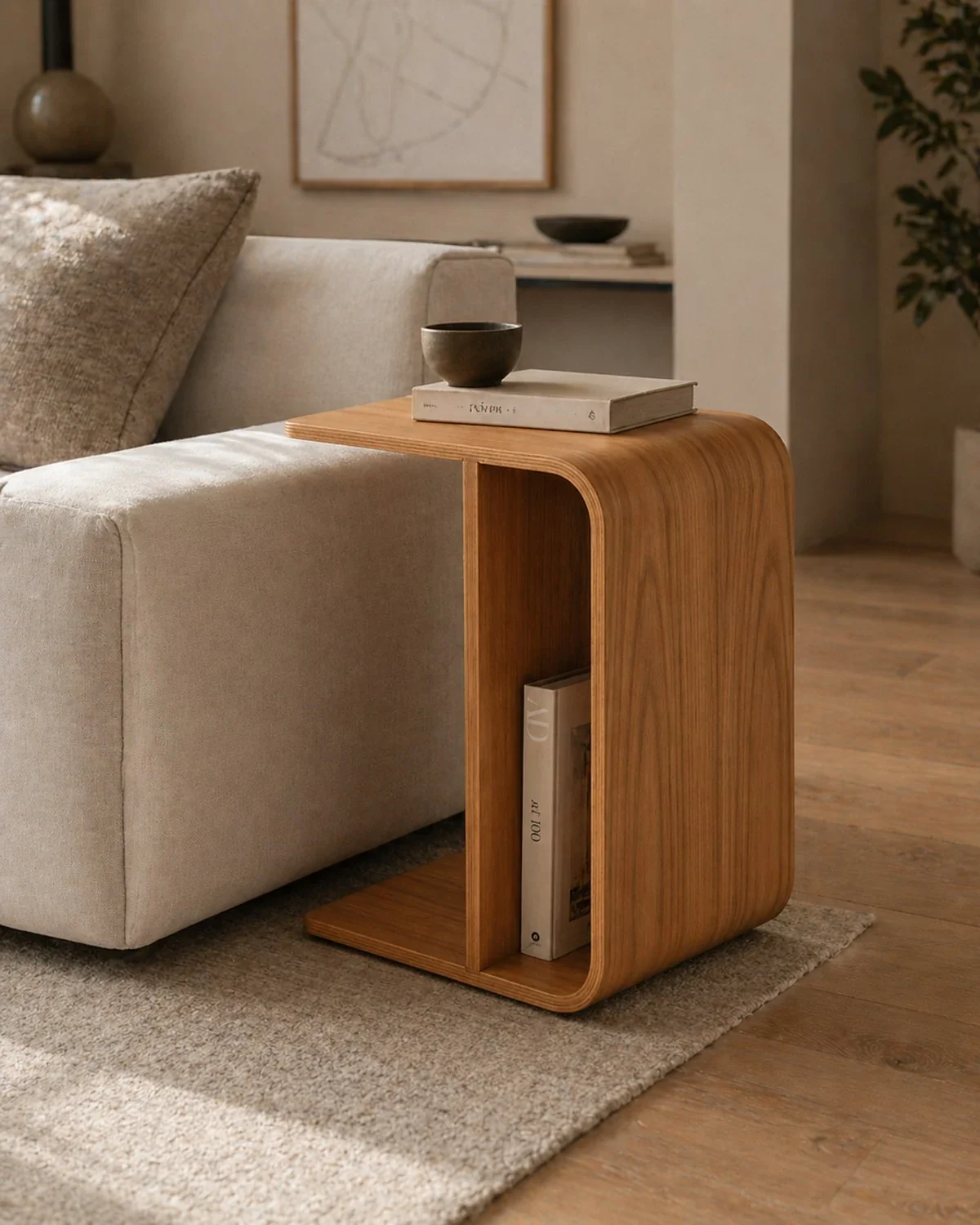 Handcrafted Accent Table Wooden Arc Side Table by Auretz Decor for wooden home decor and living room styling