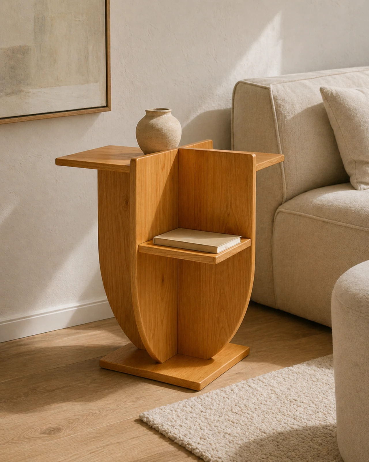 Handcrafted Accent Table Wooden Crest Side Table by Auretz Decor for wooden home decor and living room styling