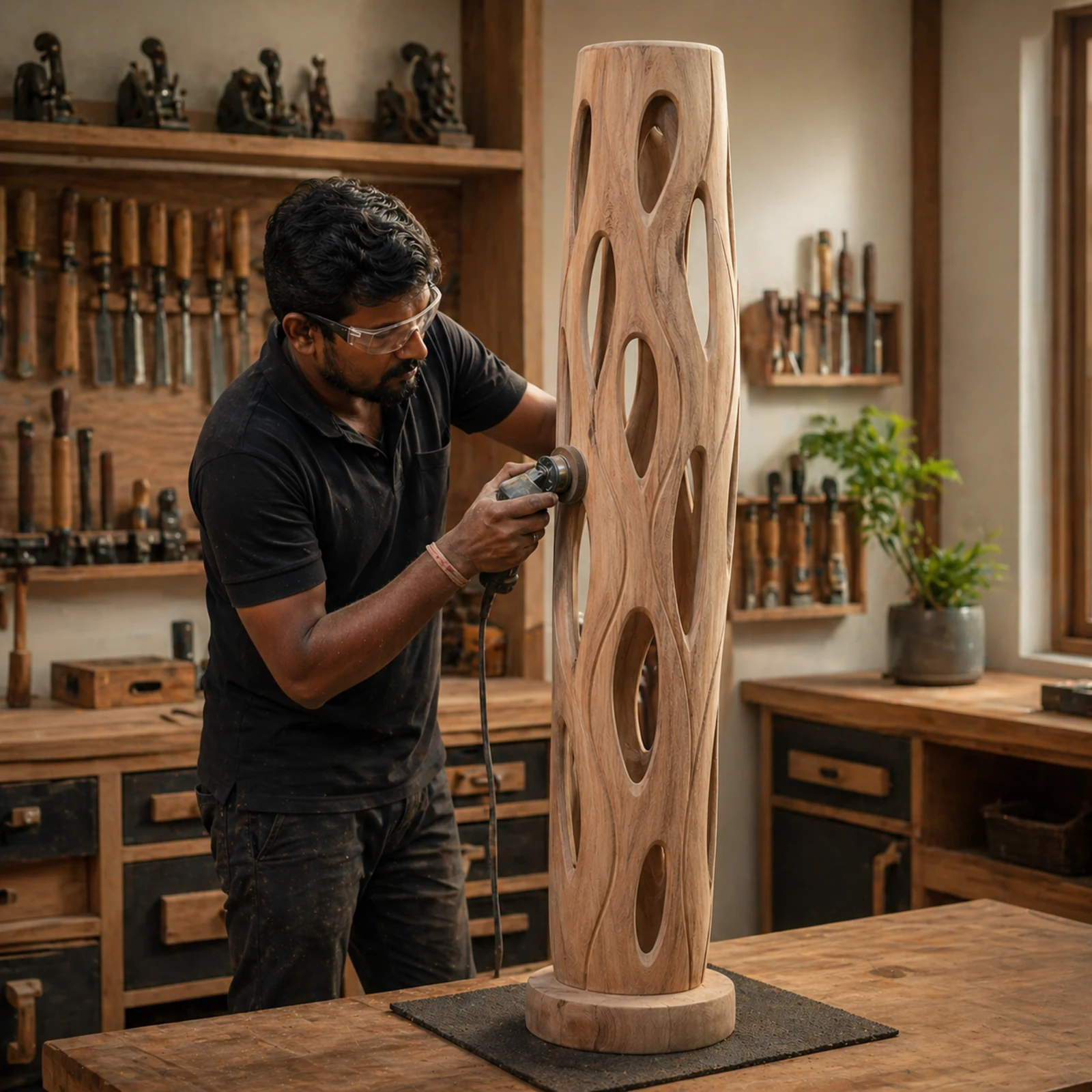 Auretz Decor workshop showing handcrafted wooden home decor production