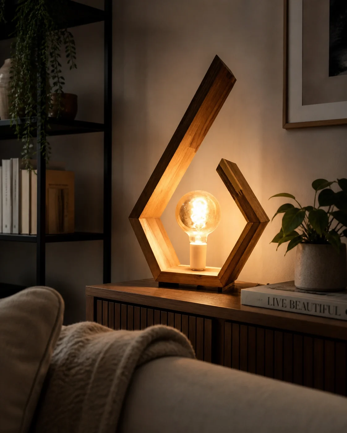 Lighting Aurea Framee Wooden Table Lamp by Auretz Decor for warm wooden home lighting and interior decor