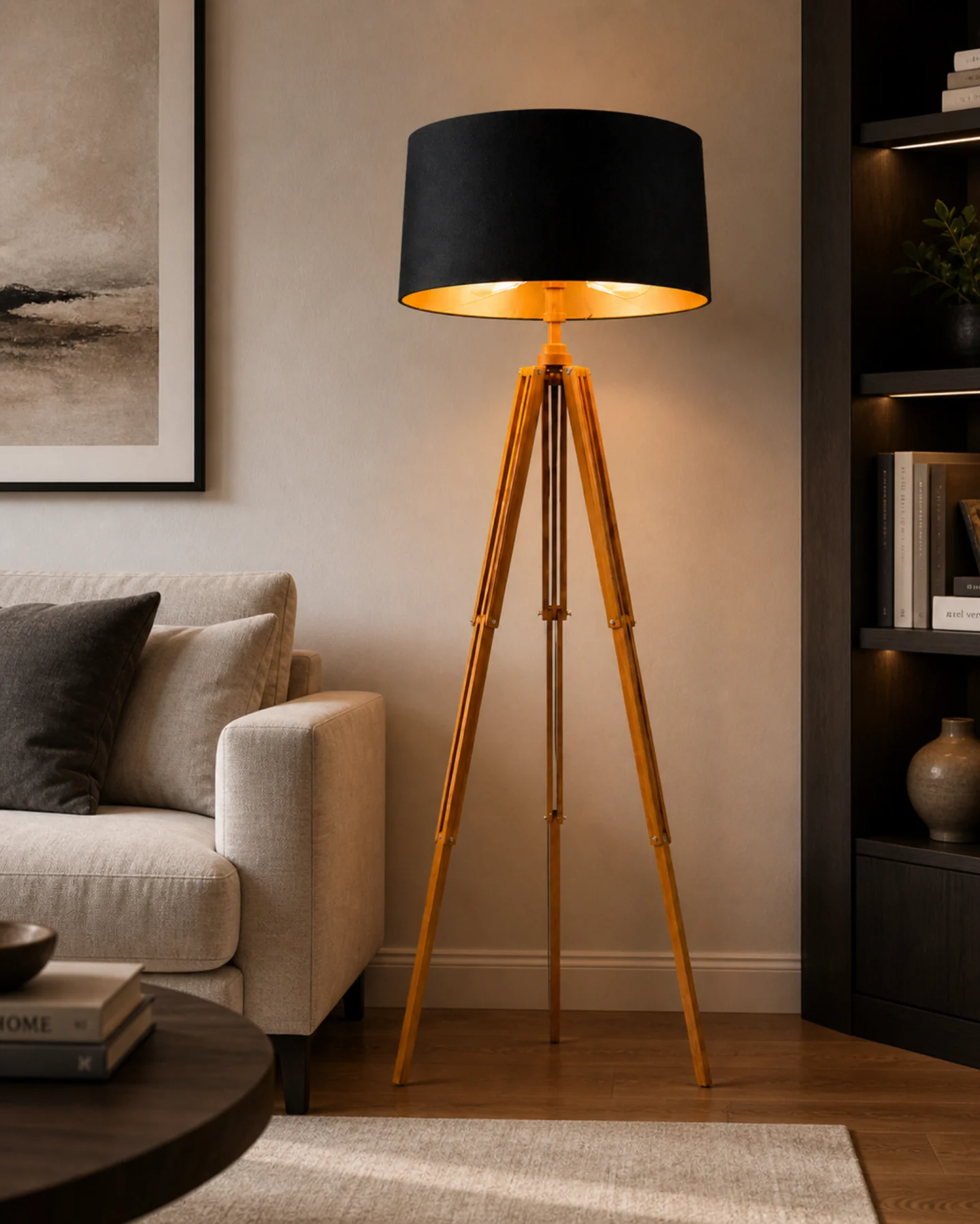 Lighting Eclipse Tripod Floor Lamp by Auretz Decor for warm wooden home lighting and interior decor