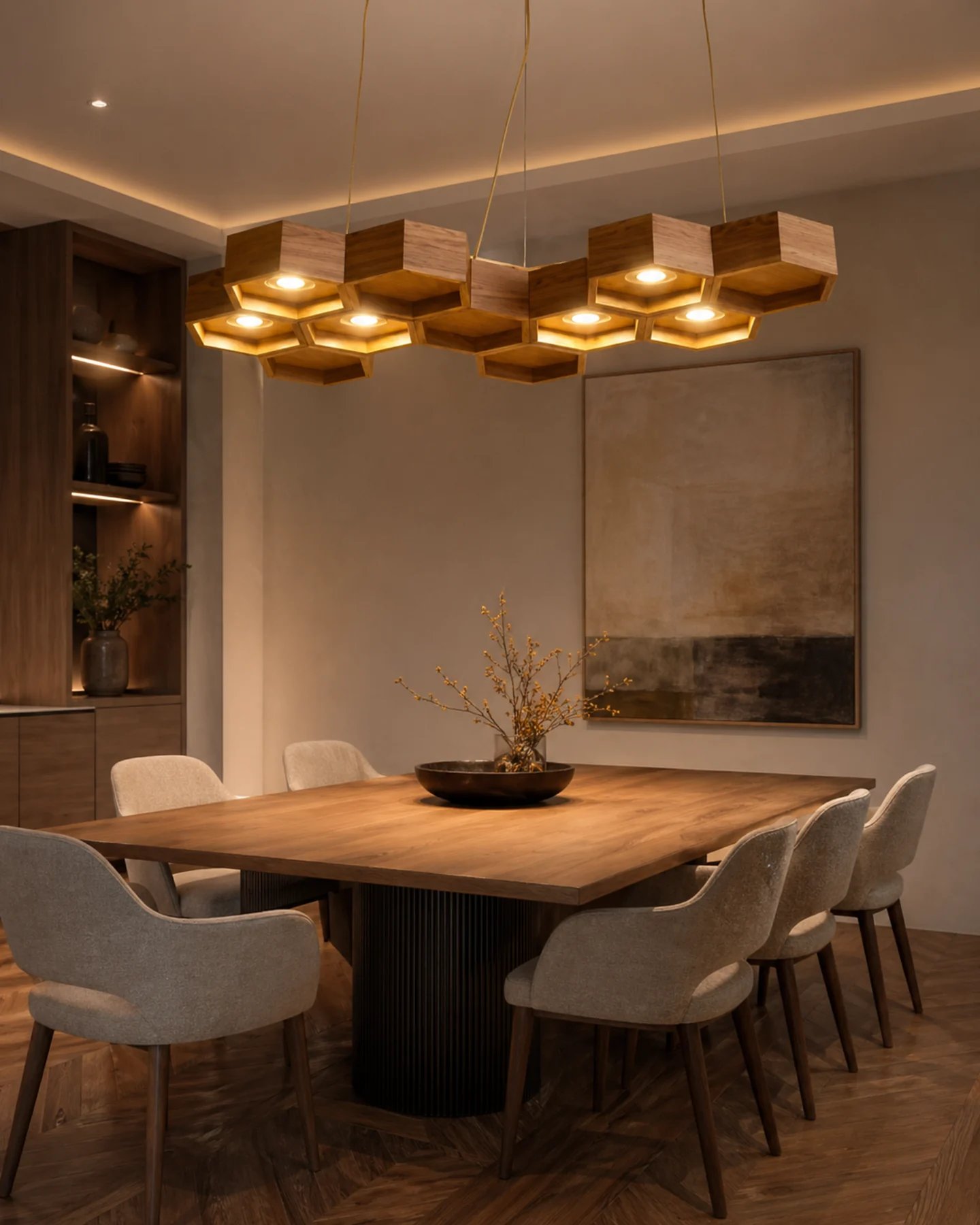 Lighting Modernism Beehive Suspension Light by Auretz Decor for warm wooden home lighting and interior decor