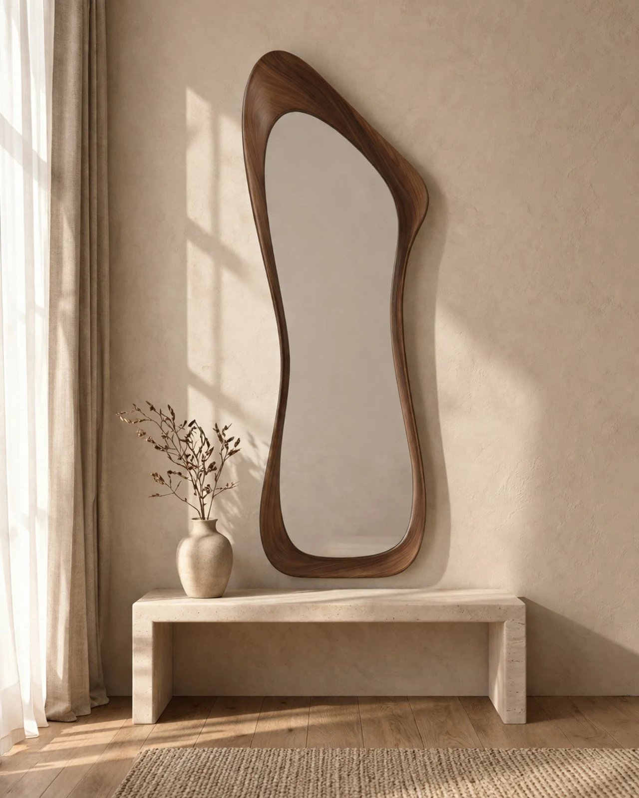Mirror Asymmetrical Walnut Full Length Mirror by Auretz Decor for premium wooden wall decor and home interiors