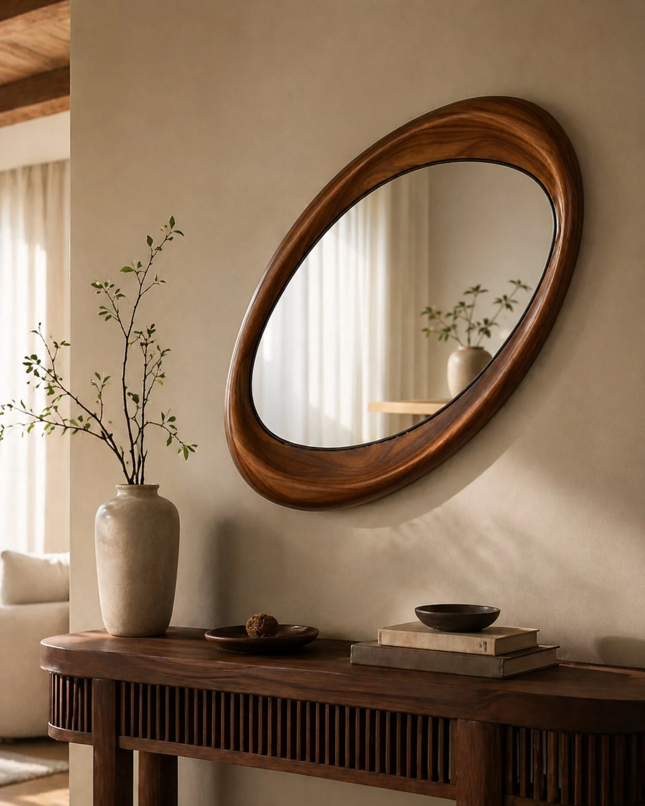 Mirror Oval Wooden Mirror by Auretz Decor for premium wooden wall decor and home interiors