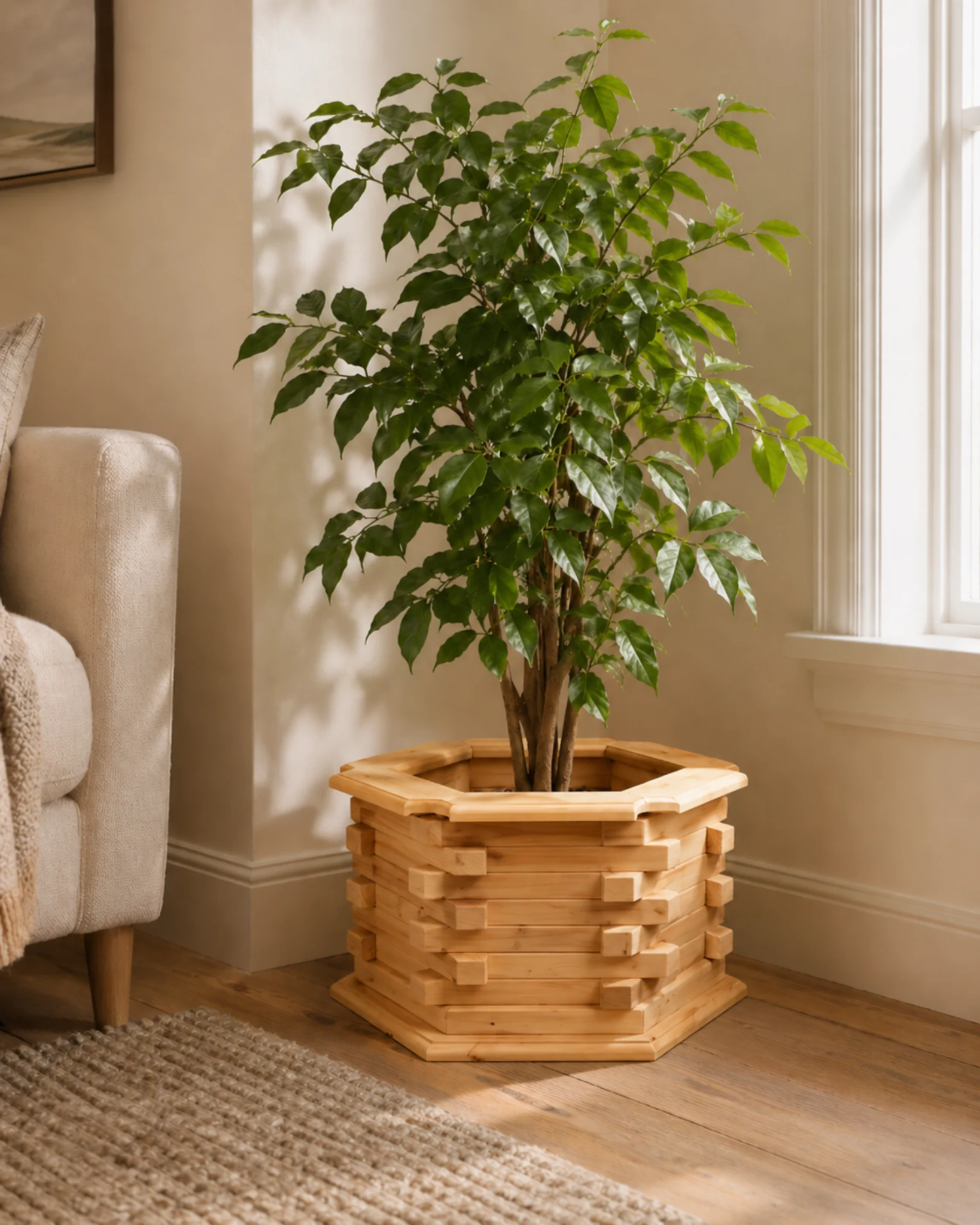 Pot Planter Hexagon Wooden Planter Flower Plant Pot by Auretz Decor for indoor plants and wooden home decor