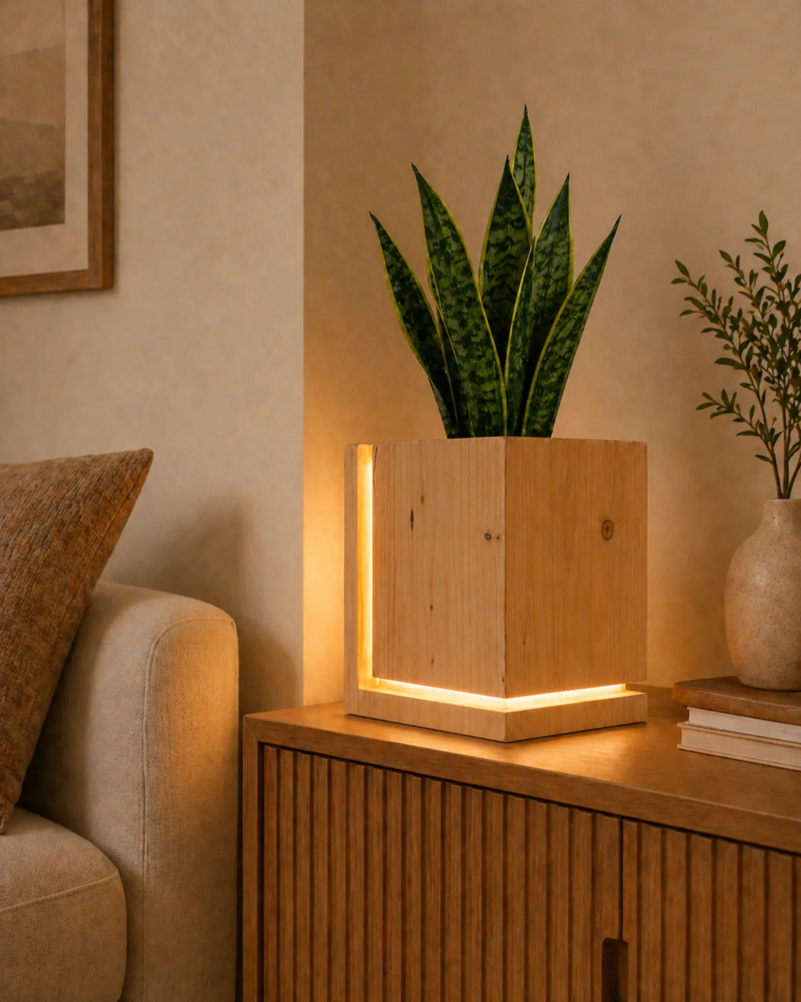 Pot Planter Led Wooden Planter Lamp by Auretz Decor for indoor plants and wooden home decor