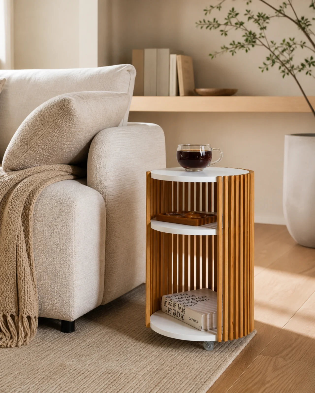 Shelf Round Bedside Table With Drawer by Auretz Decor for wooden shelves, hanging stands, and home decor