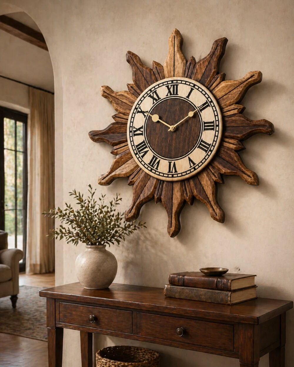 Handmade Wall Decor Vintage Wooden Clock by Auretz Decor for wooden wall decor and home interiors