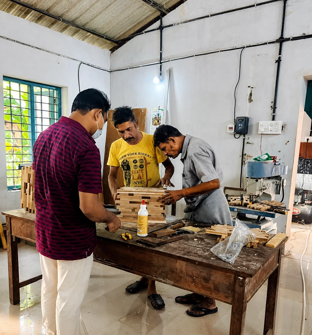 Auretz Decor workshop showing handcrafted wooden home decor production